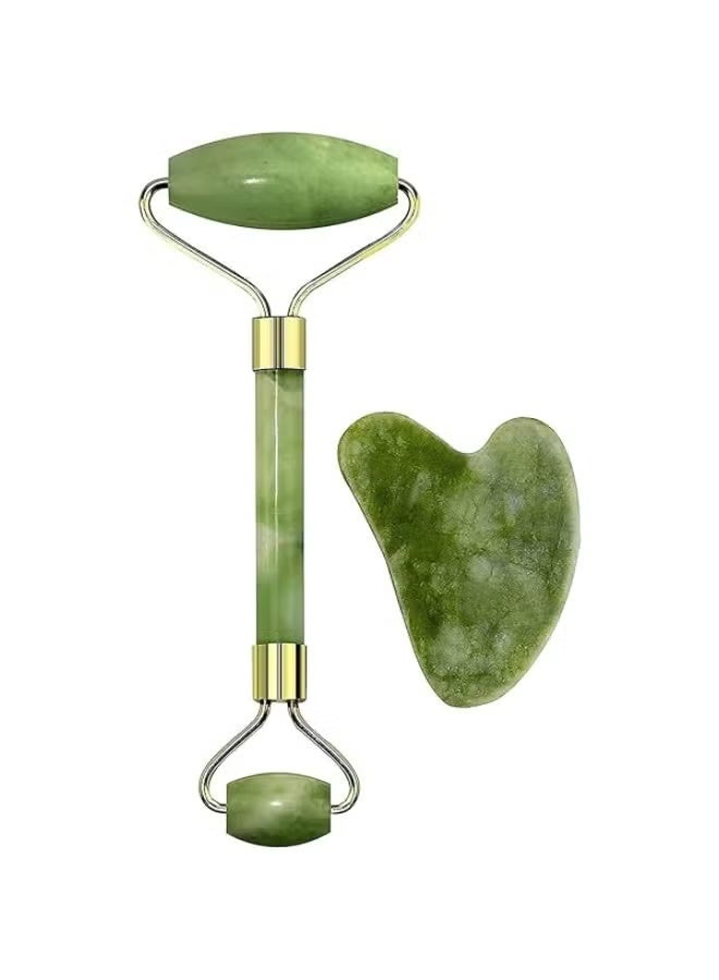 Flawless Jade Facial Roller & Natural Himalayan Gua Sha Tool – 2-Piece Anti-Aging Skincare Set - Image 1